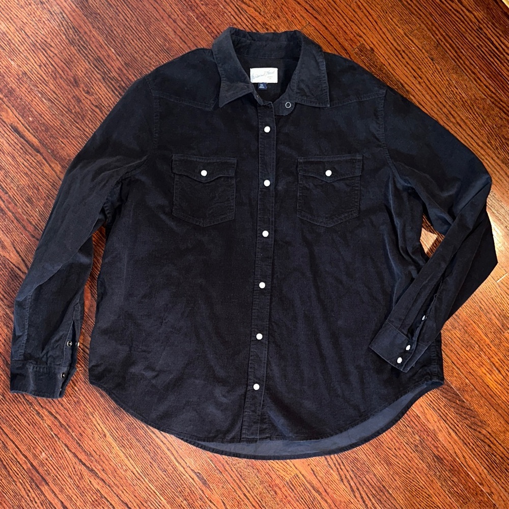 Black Corduroy Snap Button-Up Shirt
